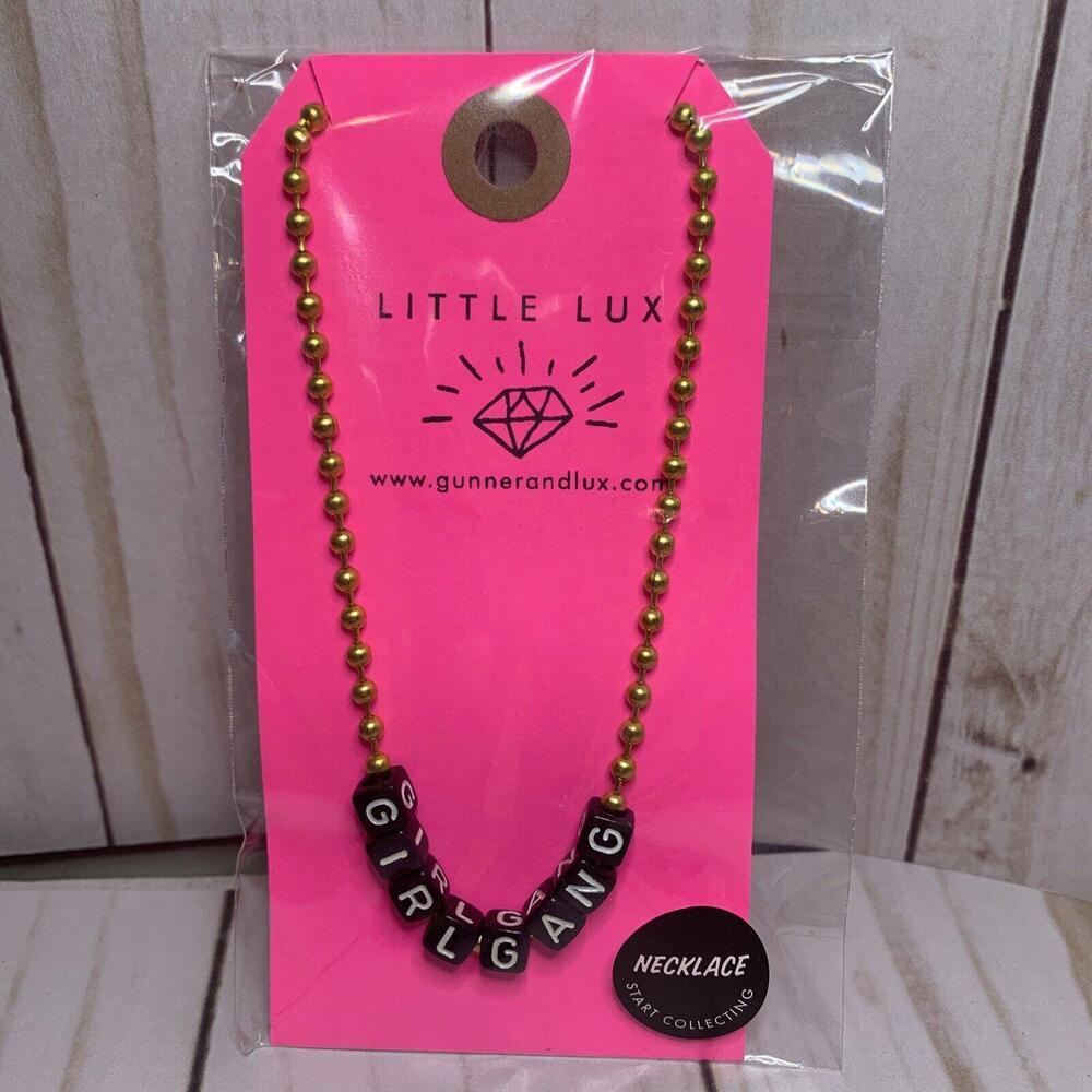 Gunner and Lux Little Lux Girl Gang Necklace Gold Tone Ball Chain Black Beads‎